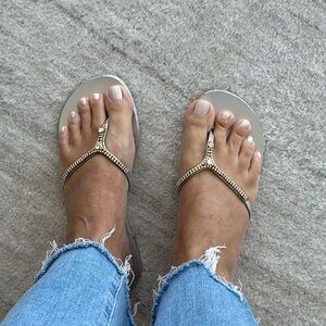 Giuseppe Zanotti flat sandals silver with gold & silver crystals. EUC. 38.5 EU.